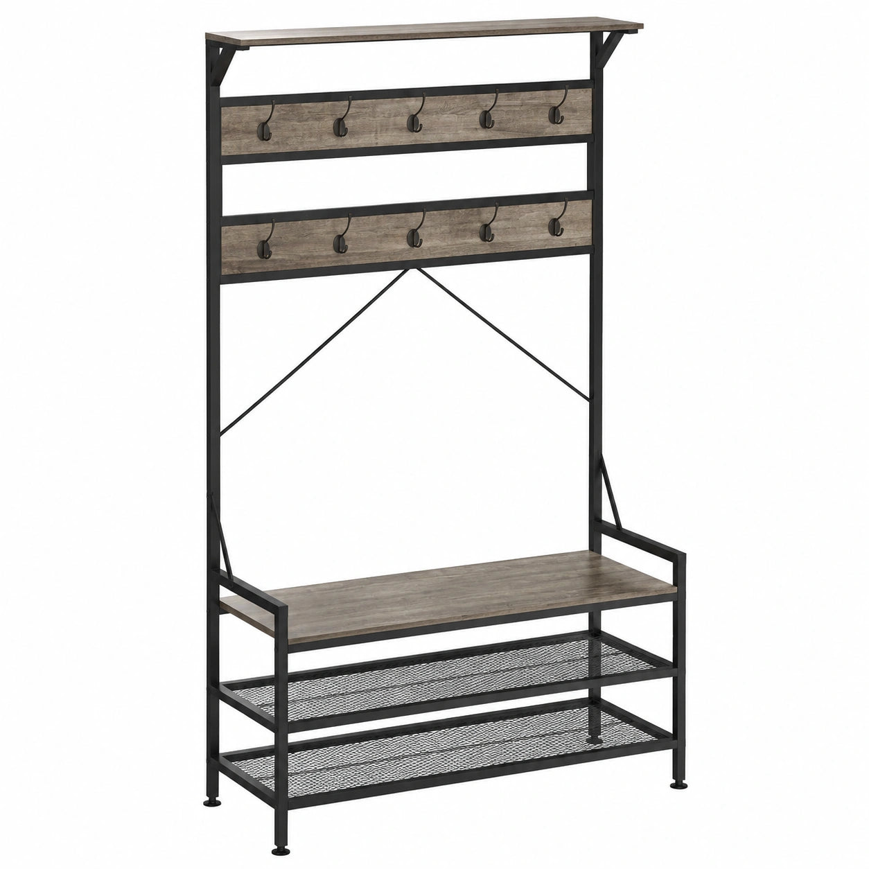 Appendiabiti da Ingresso, Armadio con Panca per Scarpe Scarpiera a 2 Ripiani, Struttura in Metallo e Kit Antivibrazione, 102 × 40 × 184 cm (Grigio)