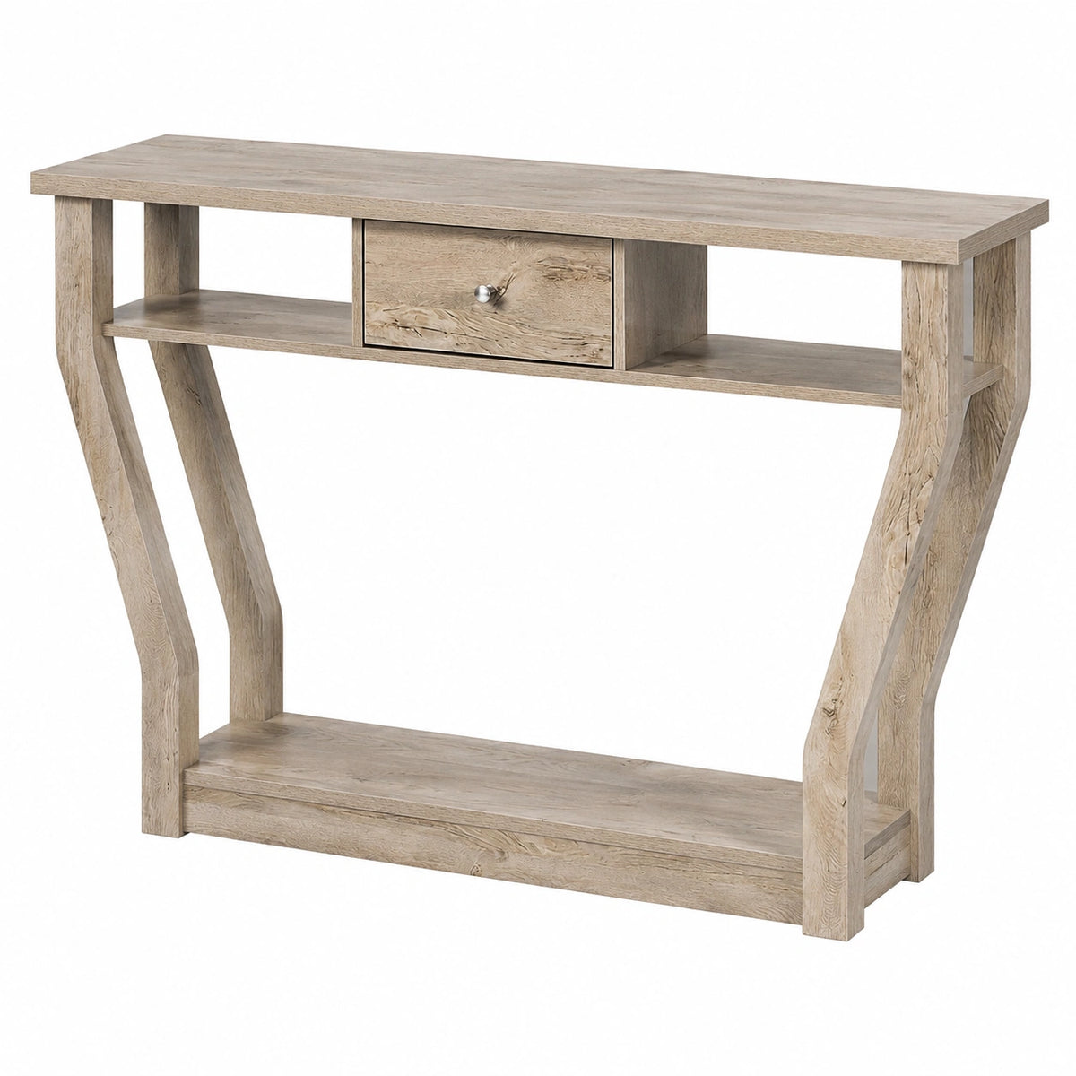 Tavolo Console a 3 Livelli, Tavolo Consolle in Legno, Tavolo d'Ingresso Sottile, Stretto, 1 Cassetto