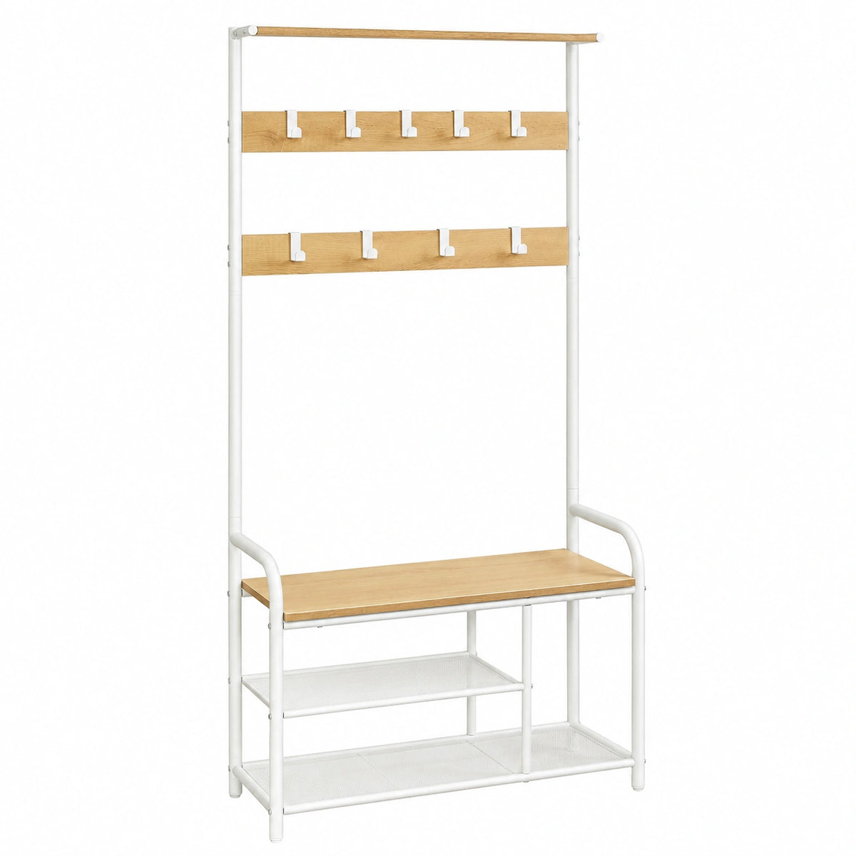Appendiabiti con Scarpiera, Mobile Ingresso con 9 Ganci Rimovibili, Panca, Mensola, 30 × 85 × 180,5 cm