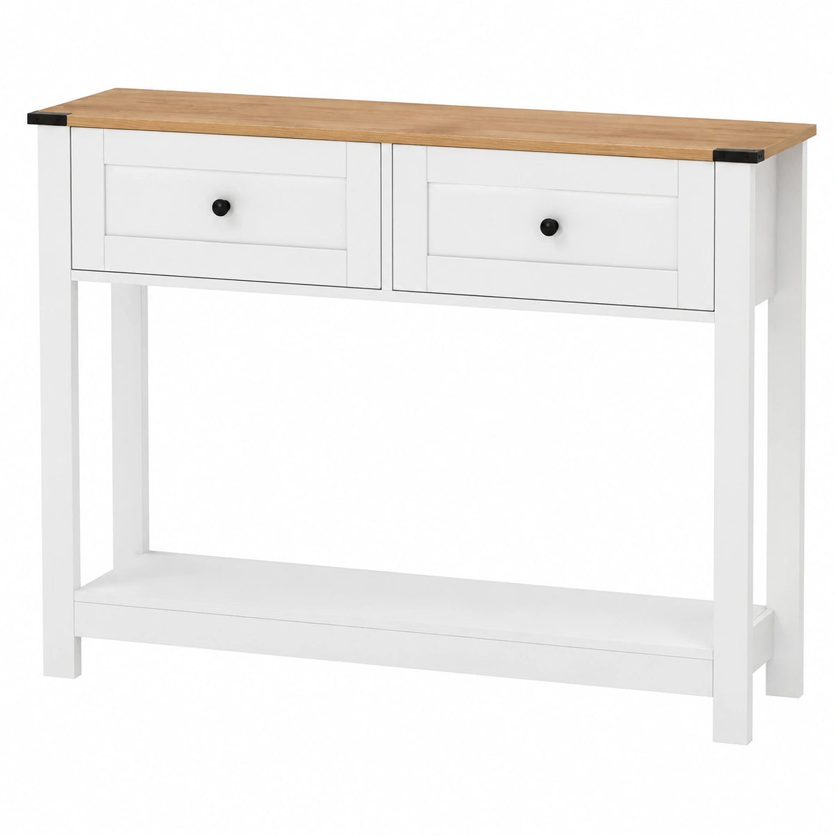 Consolle Ingresso Bianca con 2 Cassetti, Tavolo Consolle Slim 106 × 30 × 81,5 cm con Ripiano Aperto, Salvaspazio Moderno per Soggiorno, Corridoio