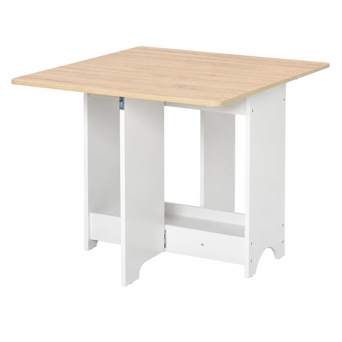 Tavolo Consolle a Ribalta Salvaspazio Color Legno e Bianco, Con Vano Mensola, Tavolino da Salotto e Cucina, Pieghevole, 118 × 80 × 72cm