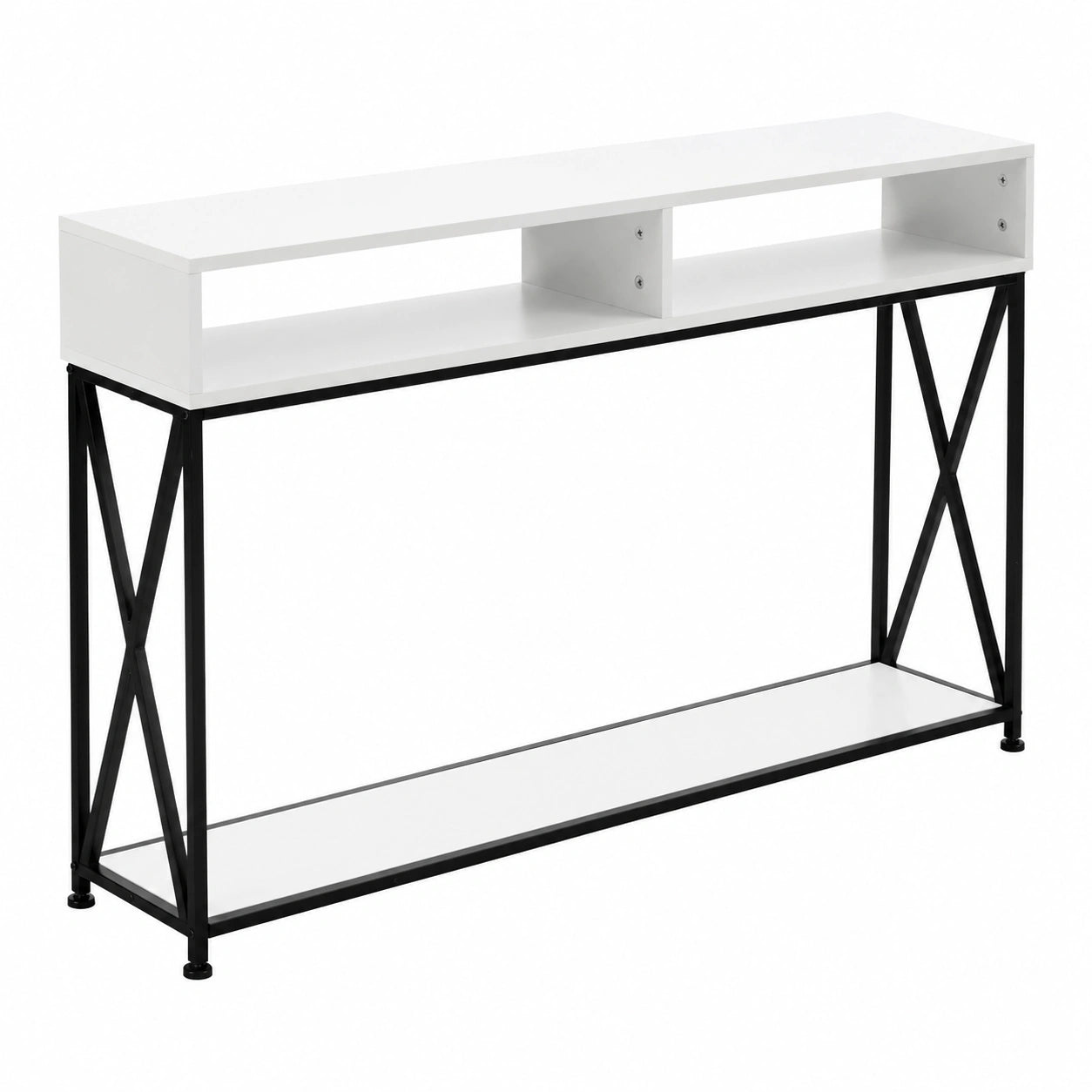 Tavolo Console, Tavolo Consolle in Legno, Tavolo d'Ingresso, con 2 Scomparti Aperti, Telaio in Metallo