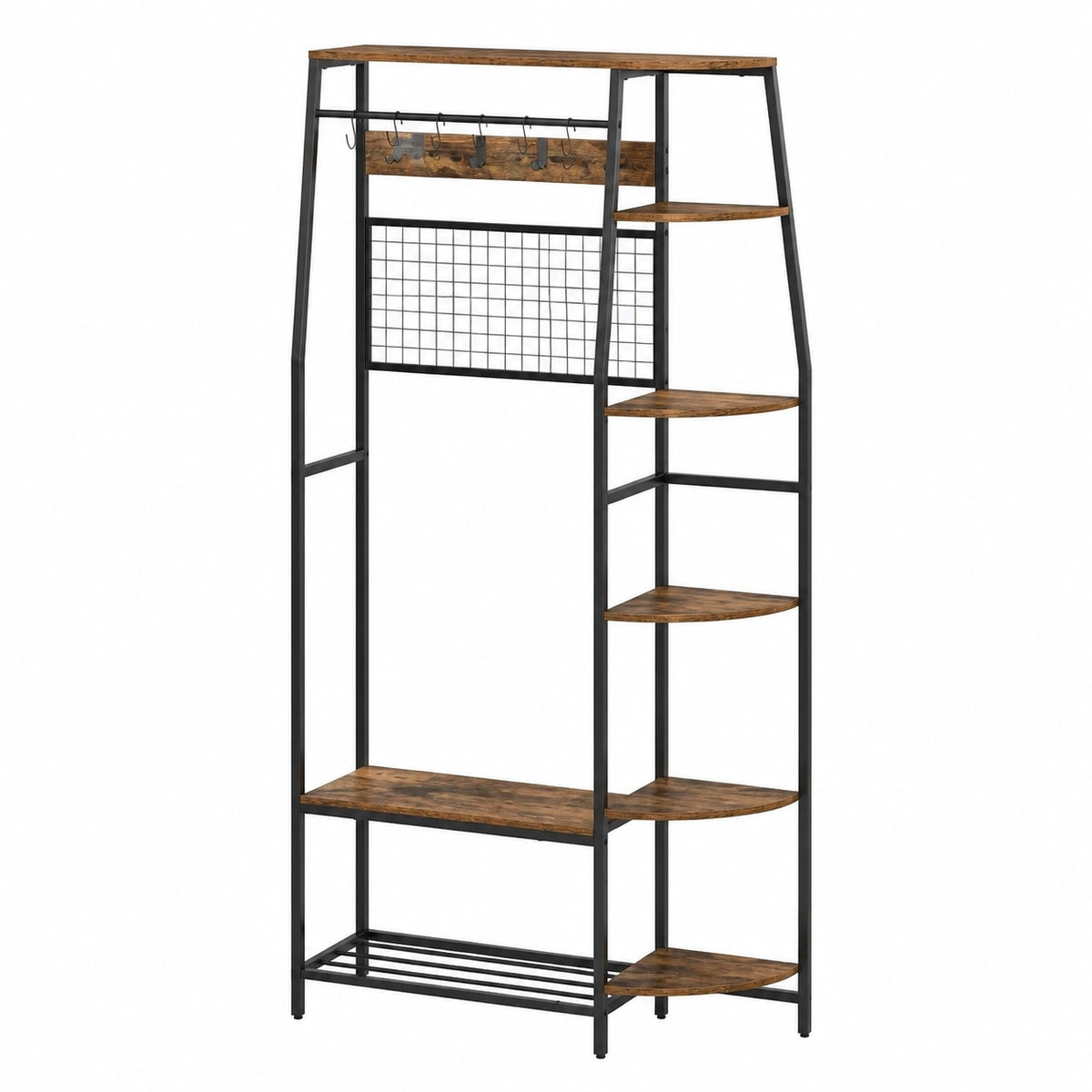 Appendiabiti con panca per scarpe, supporto per vestiti con 5 ripiani di stoccaggio, 90 × 30 × 180 cm, scarpiera con seduta per ingresso, camera