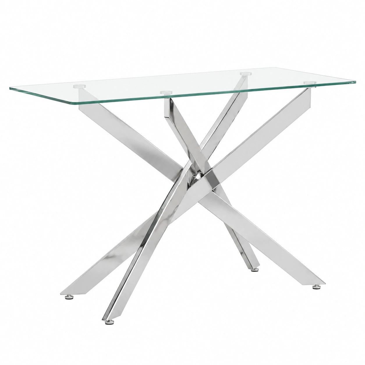 Tavolo Consolle in Vetro Temperato 115 × 45 × 78 cm, Consolle Ingresso Telaio Robusto con Gambe in Metallo Incrociate e Piedini Regolabili