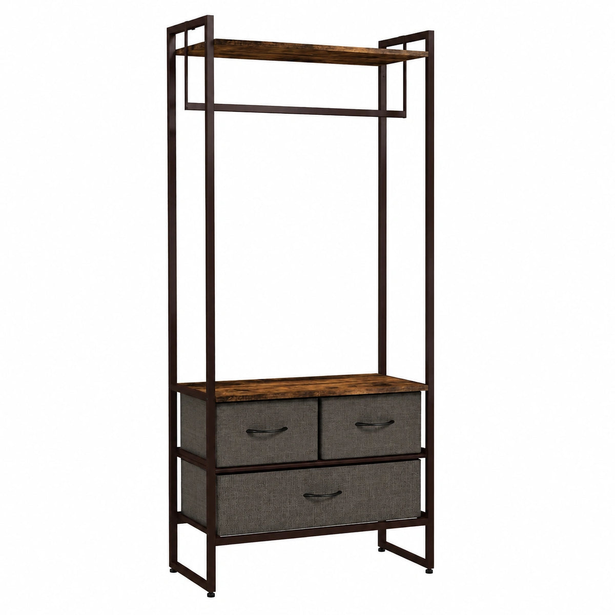 Appendiabiti da Terra con Asta, 3 Cassetti, 58.5 × 30 × 178 cm, Marrone, Pieghevoli
