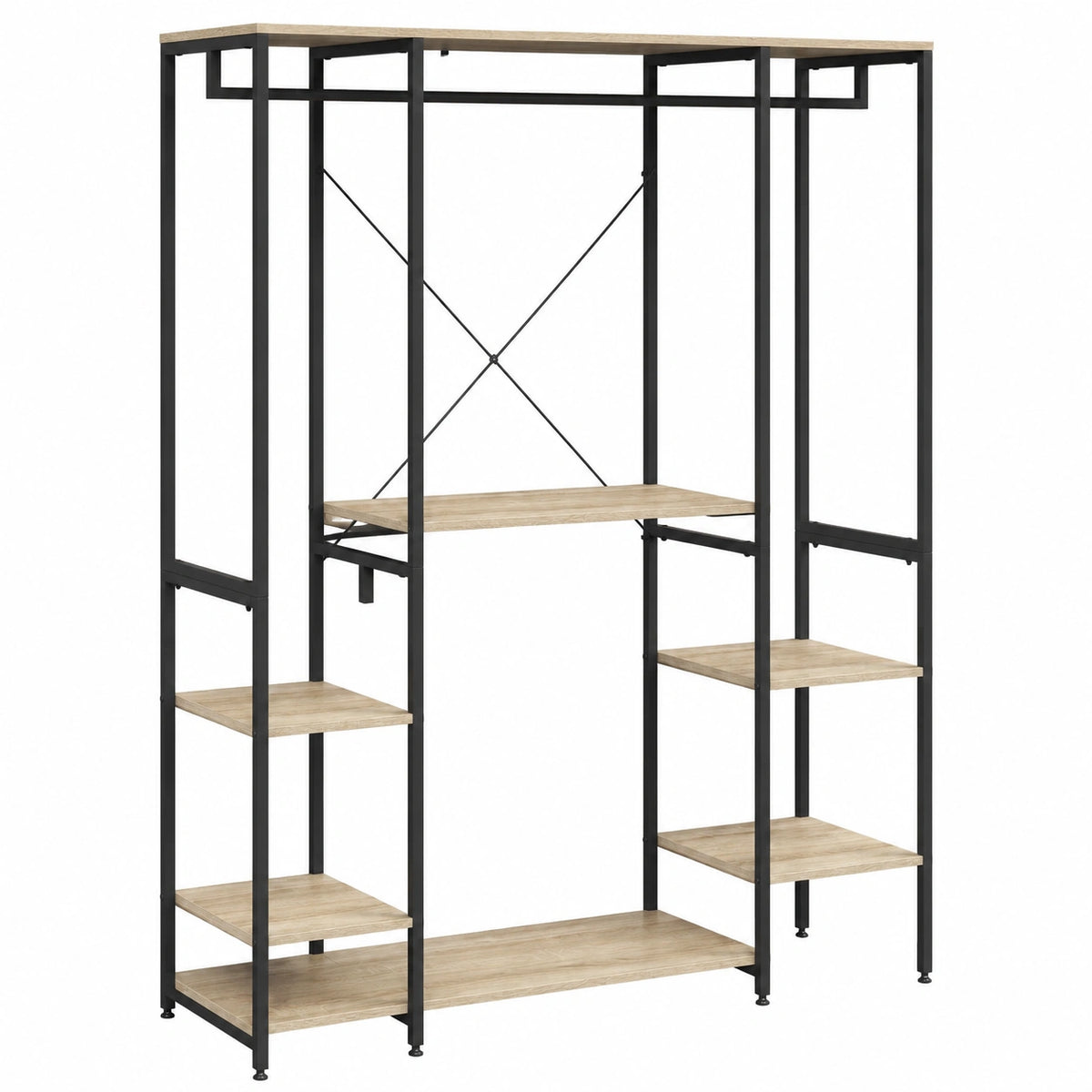 Appendiabiti con Ripiani Attaccapanni Guardaroba Scaffale Porta Abiti in Legno Acciaio 120 × 40 × 201 cm