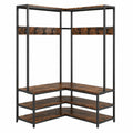 Appendiabiti Angolare, Appendiabiti a Forma L con Ripiani Aperti 7 Ganci e Panca per Scarpe, Struttura in Metallo e Piedini Regolabili, 90 × 90 × 178