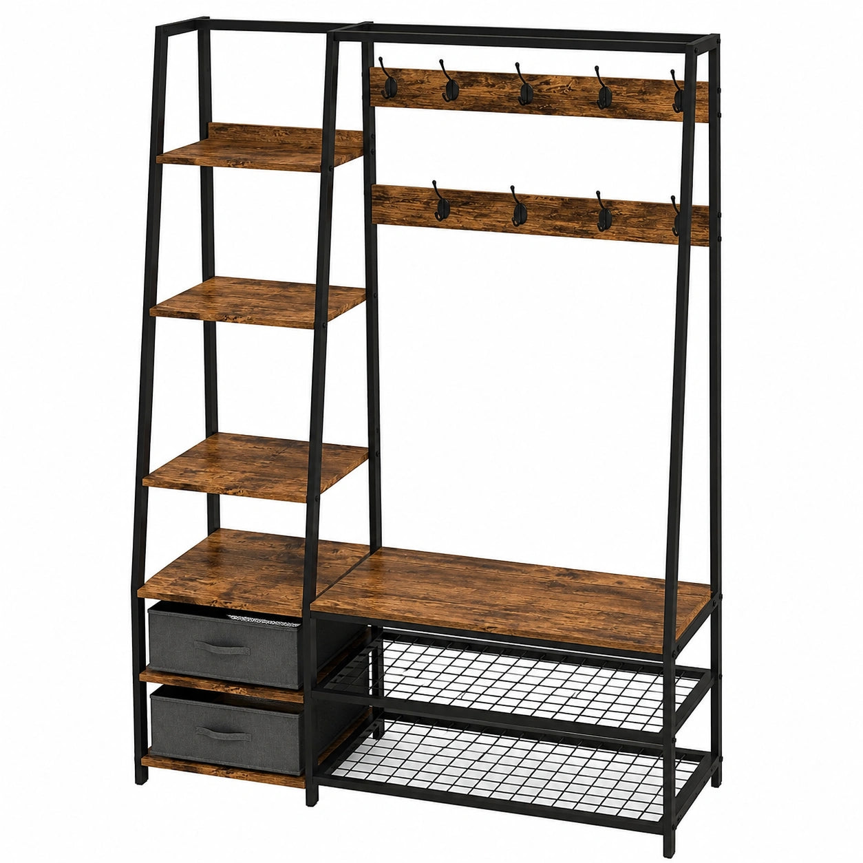 Appendiabiti con Panca, Appendiabiti con 6 Livelli e 9 Ganci, Appendiabiti Industriale con Cassetti, Portascarpe, Organizzatore per Ingressi e Camere